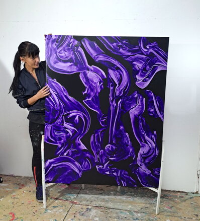 Violet on black, 150 x 120 cm
